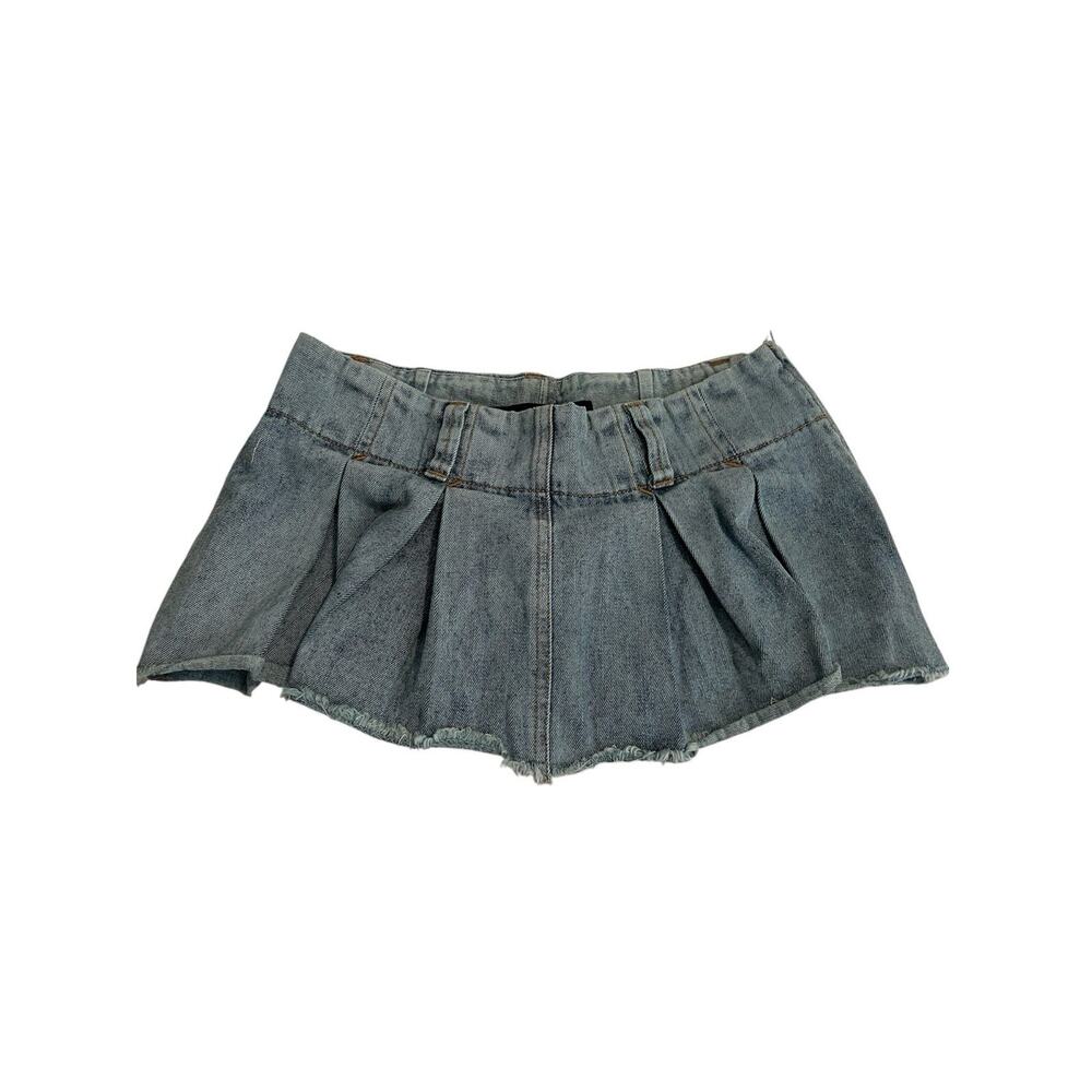 princess polly low rise pleated denim mini skirt